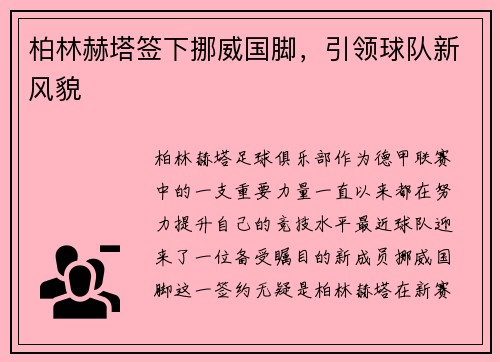 柏林赫塔签下挪威国脚，引领球队新风貌